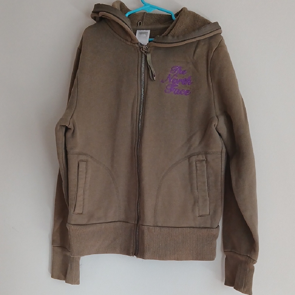 The North Face Kids Brown Hoodie with Purple Embroidery
